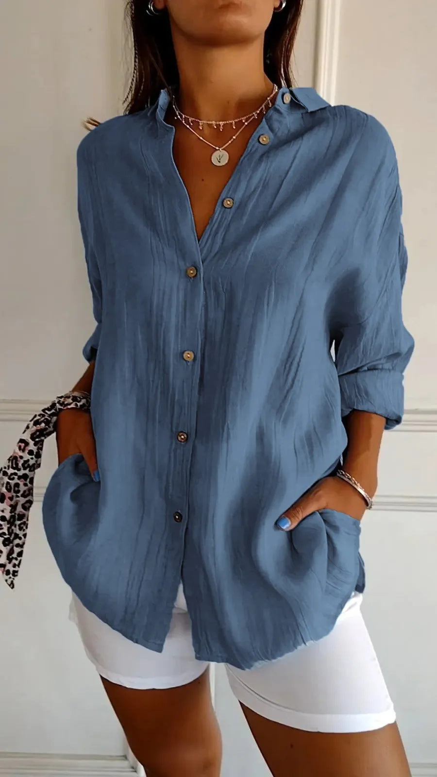 Women's Single-breasted Pleated Lapel Shirt