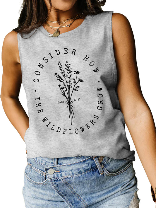 Consider How Flowers And Plants Letter Print Loose Vest