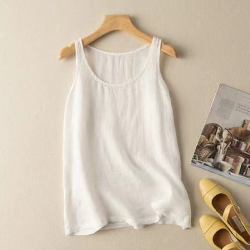 Artistic Retro Loose Solid Color Cotton Linen Vest Women's Top