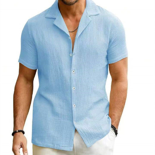 Chemise Cardigan à manches courtes pour hommes, chemise d'été de couleur unie pour hommes