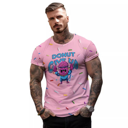 European And American 3D Printed Weightlifting Donut Loose Men's Clothing T-shirt