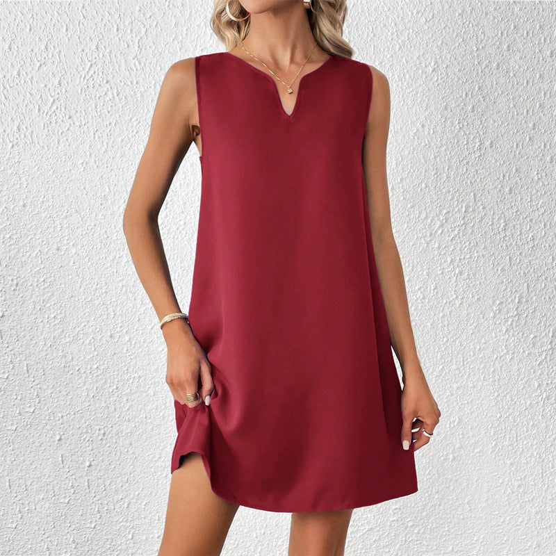 V-neck Solid Color Fashion Vest Dress