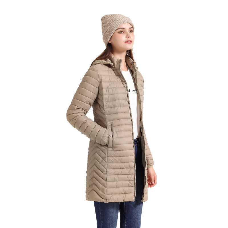 Veste légère matelassée en coton mi-longue pour femme