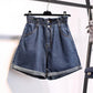 Calyx elastic waist denim shorts female summer high waist was thin student wide leg hot pants