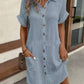 Summer Short Sleeve Shirt Dress Fashion Solid Color Single-breasted Mid-length Loose Dress