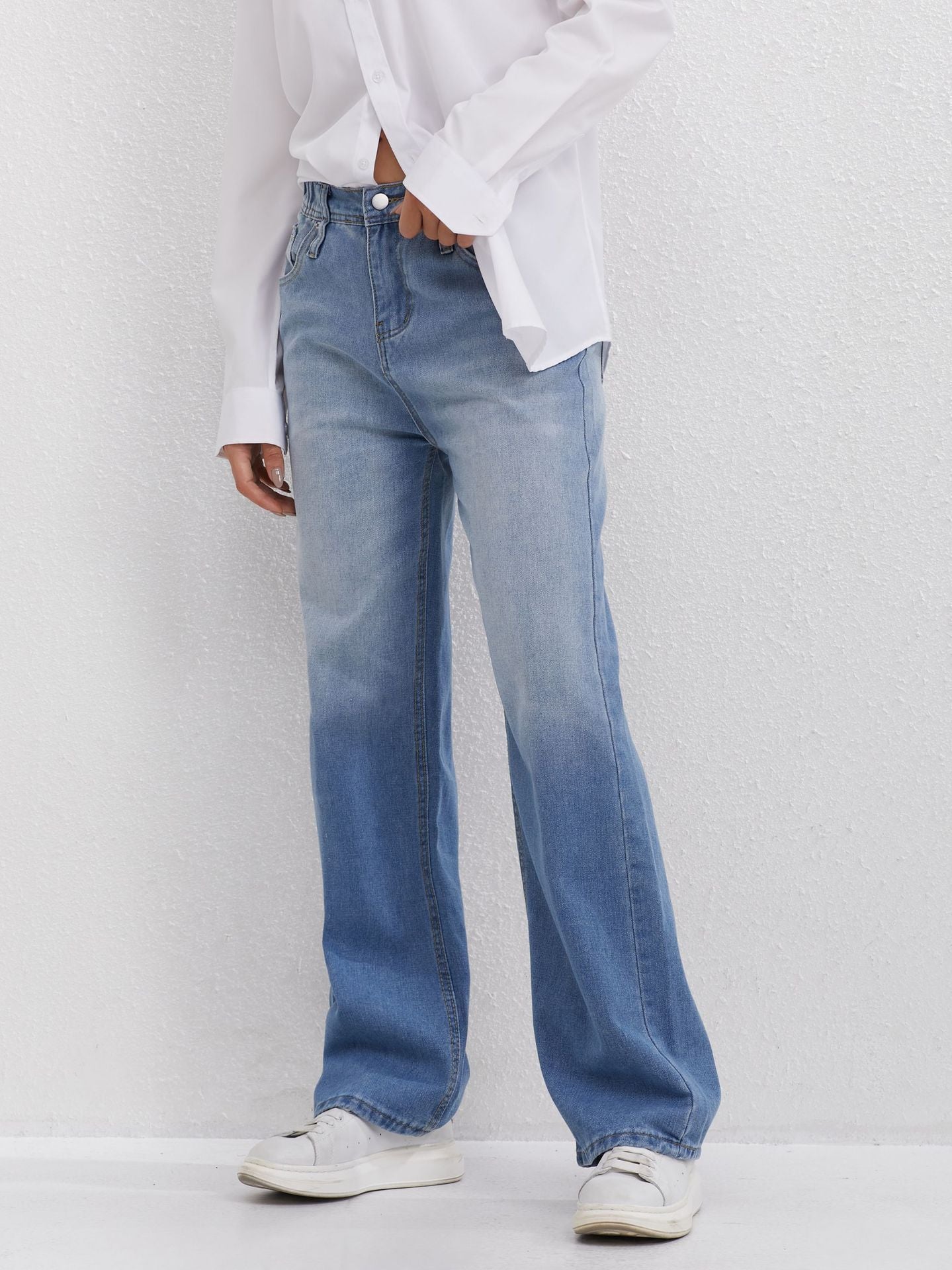 French Style All-matching Slim-fitting Mid-waist Wide Leg Jeans