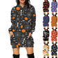 Halloween imprimé long sweat à capuche avec poches pull manches longues vêtements femmes