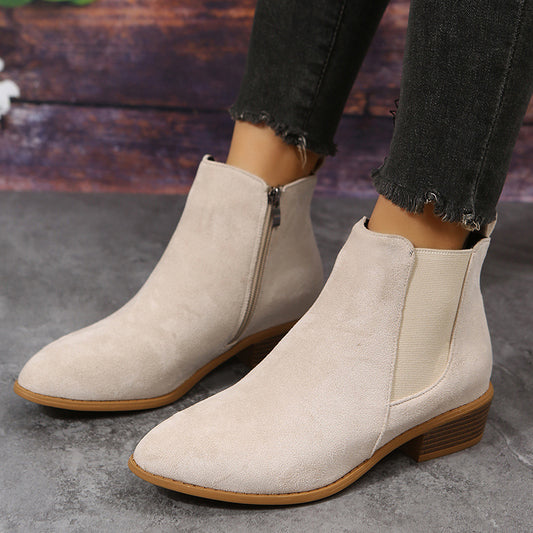 Pointed Suede Elastic Band, Thick Heel Casual Single Shoes For Women