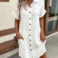 Summer Short Sleeve Shirt Dress Fashion Solid Color Single-breasted Mid-length Loose Dress