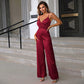 Fashion Women's Wear New Overlapping Collar Wide Leg Suspender Jumpsuit