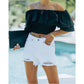 Women's High Waist White Hole Raw Edge Denim Shorts