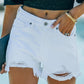 Women's High Waist White Hole Raw Edge Denim Shorts