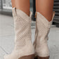 Mid-heel Burnt-out Suede Low-cut Women's Boots