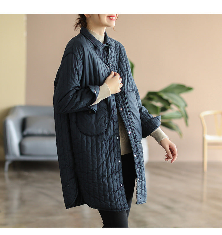 Korean Style Artistic Relaxed-fit Casual Quilted Shirt Coat