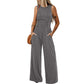 Summer  Casual Loose Slim Fit Wide Leg Trousers Women Sleeveless Vest Jumpsuit Women