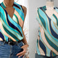 Women's Fashionable Color Abstract Graphic V-neck Vest