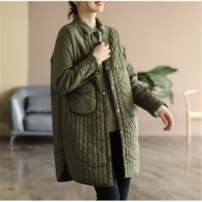 Korean Style Artistic Relaxed-fit Casual Quilted Shirt Coat