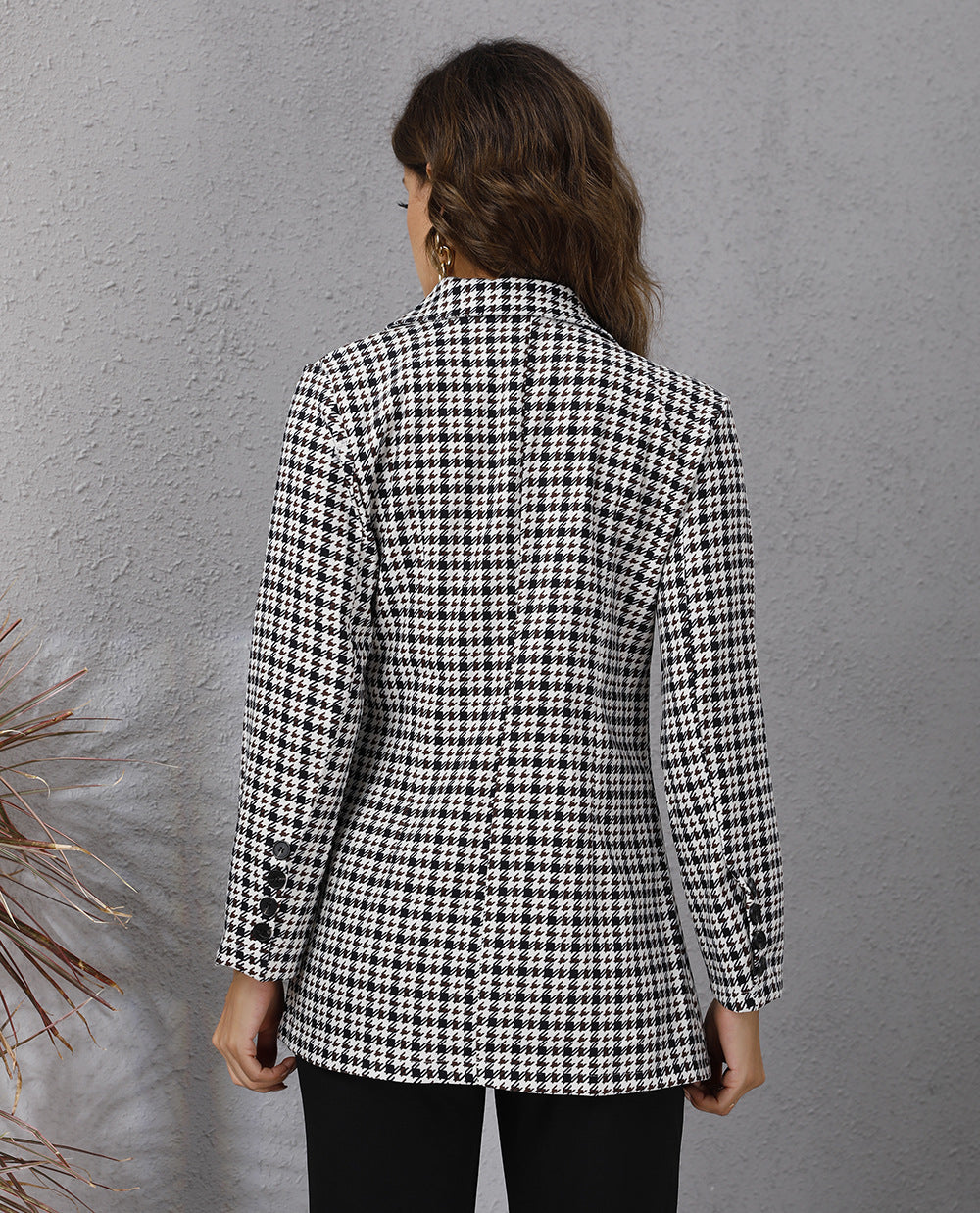 Autumn Women's Houndstooth Lapel Long Sleeve Coat