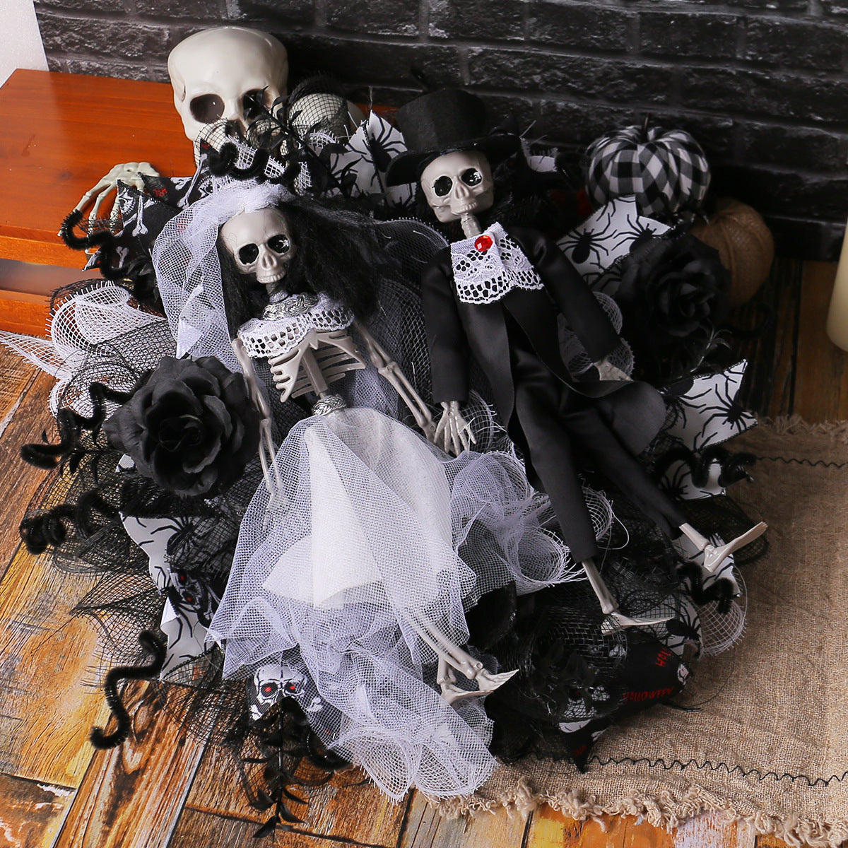 Accessoires de décoration d'horreur de guirlande de maille de mariée de crâne d'Halloween