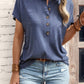 Top Solid Color Button Fashion Short Sleeve T-shirt Women