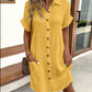 Summer Short Sleeve Shirt Dress Fashion Solid Color Single-breasted Mid-length Loose Dress