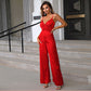 Fashion Women's Wear New Overlapping Collar Wide Leg Suspender Jumpsuit