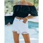 Women's High Waist White Hole Raw Edge Denim Shorts