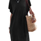 Women's Batwing Sleeve Solid Color Crew Neck Split Casual Dress