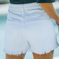 Women's High Waist White Hole Raw Edge Denim Shorts